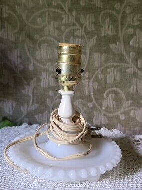 Vintage Milk Glass Boudoir Lamp Trinket Tray MCM